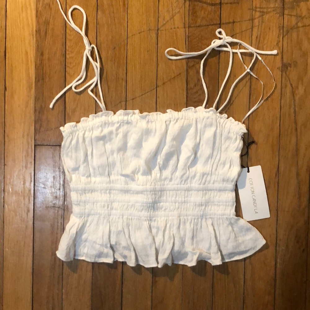 Cotton Candy LA Smocked white tank with tie straps